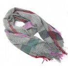 100% Lambswool Oversized Blanket Style Scarf/Wrap - Grey Pink & Red Check